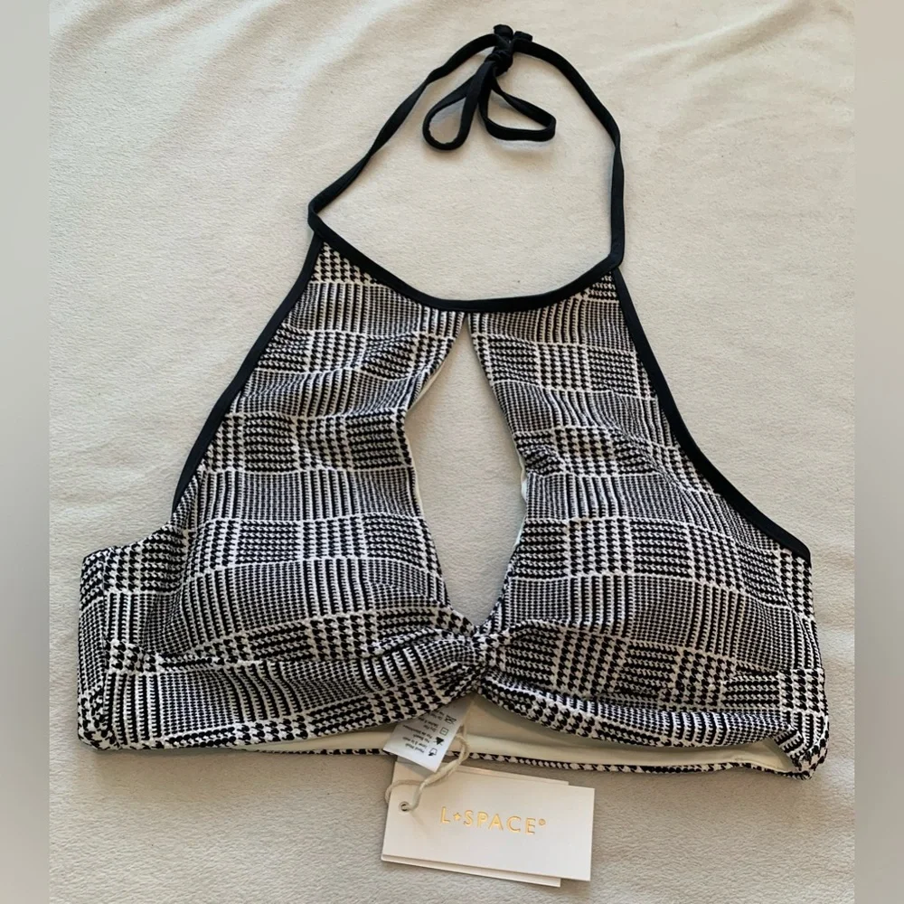 NWT L*Space Black White Plaid Jessy Top Whiplash Bitsy Bottom Bikini Set Size XL